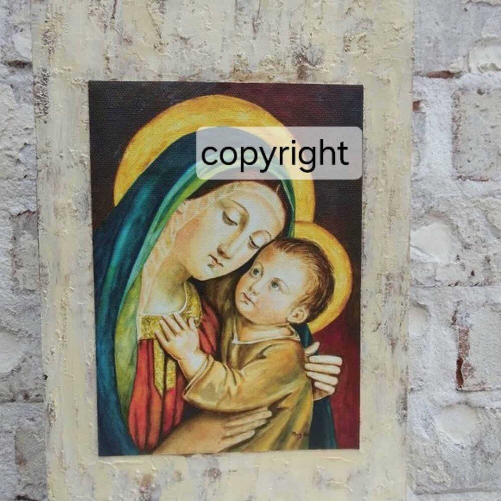 MADONNA AND CHILD GICLEE PRINT ON WOOD BLOCK